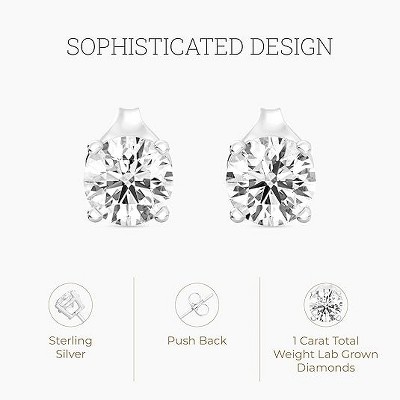 Gilded Lab-Grown Diamond Stud Earrings for Women | 925 Sterling Silver Studs and 14KT Gold 925 Plated Silver | Hypoallergenic Fine Jewelry
