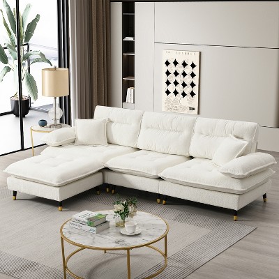 106"W L-Shaped Sectional Sofa, 4 Seat Cloud Chenille Fabric Tufted Couch Set with Two-Tone Adjustable Legs and Movable Ottoman - ModernLuxe