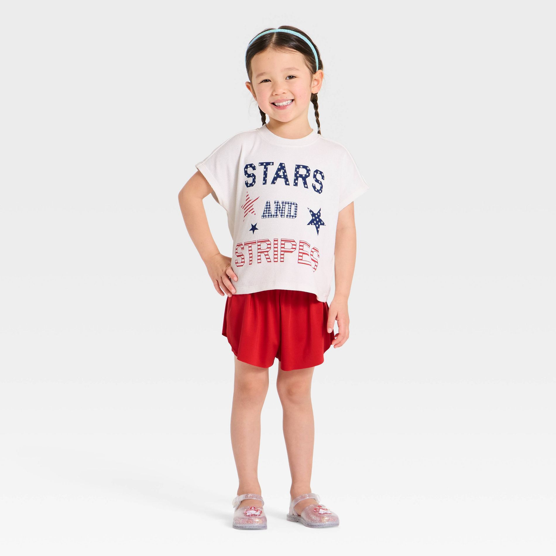 Grayson Mini Toddler Girls' 2pc Americana Stars & Stripes T-Shirt & Butterfly Shorts Set - Red