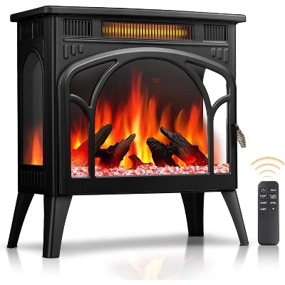 ZAFRO Electric Fireplace Heater w/Remote,24'' Portable Infrared Fireplace Stove w/Multiple 3D Flame, Adjustable Temp & Brightness,Timer 5100BTU