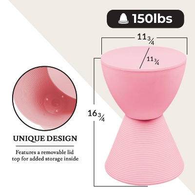 Pink Hourglass Ribbed Acrylic Side Table with Storage