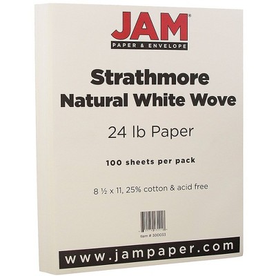 JAM Paper Strathmore 24lb Paper 8.5 x 11 Natural White Wove 100 Sheets/Pack 300033