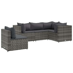 vidaXL 5 Piece Patio Lounge Set - Gray PE Rattan, Modular Outdoor Furniture with Cushions for Garden, Patio, Deck, Terrace - 1 of 4