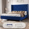 Bed Frame Upholstered Bed Wingback Headboard Velvet Tufted Diamond Button - 3 of 4