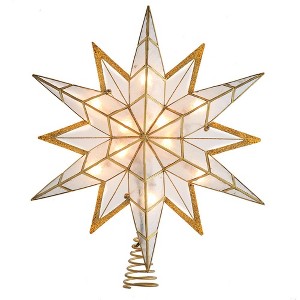 Kurt Adler 14-Inch 10-Light Capiz Star With Gold Glitter Finish Tree Topper - 1 of 1