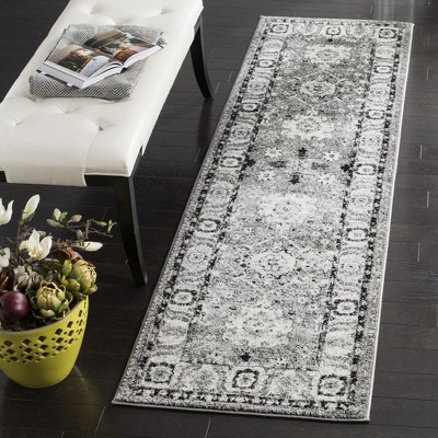 Gray Floral Synthetic Easy Care Runner Rug