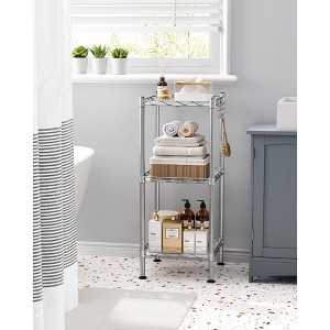 SONGMICS 3-Tier Bathroom Shelf, Storage Rack for Small Space, with 3 PP Shelf Liners, Removable Hook, Silver and Translucent - 1 of 4