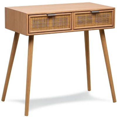 Nordlys 2-Drawer Wood and Natural Rattan Console Table Exotic Boho Living Room