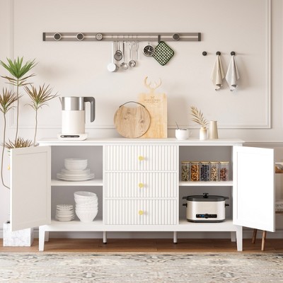 Pamapic 55" Storage Cabinet, 3 Drawer Chest with Adjustable Shelves