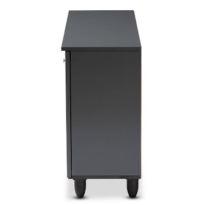 Dark Gray Wooden 3-Door Entryway Shoe Storage Cabinet