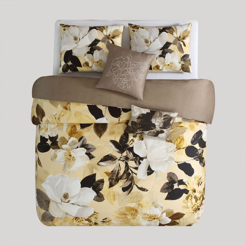 Bebejan Yellow Magnolia 100% Cotton 5 Piece Reversible Comforter Set, 4 of 10