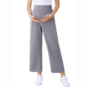 Coolmee Womens Maternity Pants Wide Leg Smocked High Waisted Palazzo Pants Casual Lounge Trousers - 1 of 4