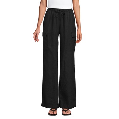 Lands' End Women's Linen High Rise Elastic Back Wide Leg Cargo Pants