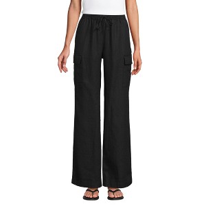 Lands' End Women's Linen High Rise Elastic Back Wide Leg Cargo Pants - 1 of 3