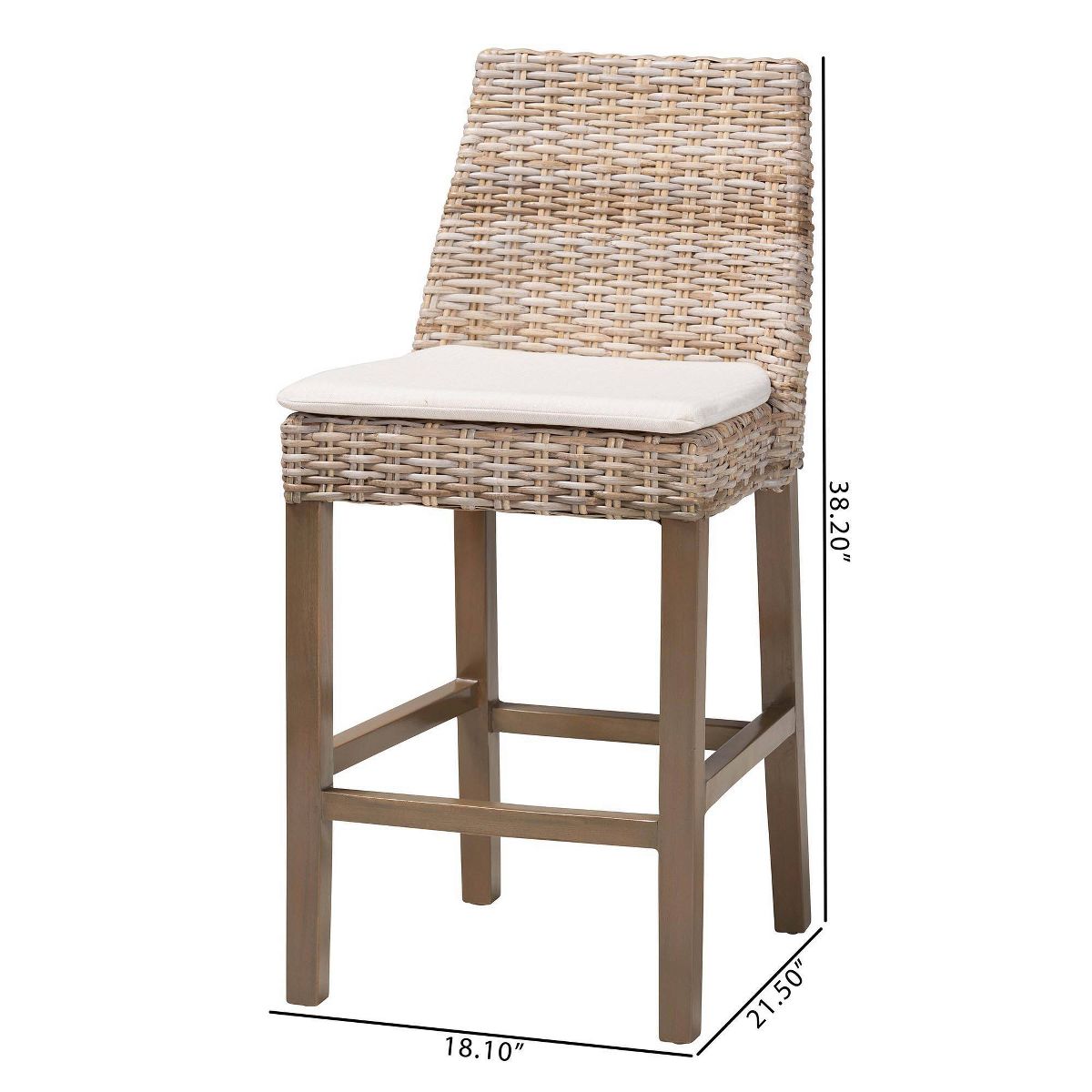 bali & pari Toby Rattan and Mahogany Wood Counter Height Barstool Kubu Gray/Rustic Taupe - thumbnail 10