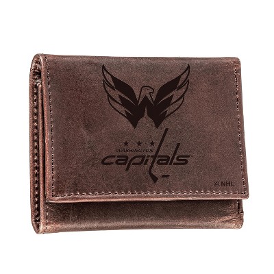 Evergreen NHL Washington Capitals Brown Leather Trifold Wallet Officially Licensed with Gift Box