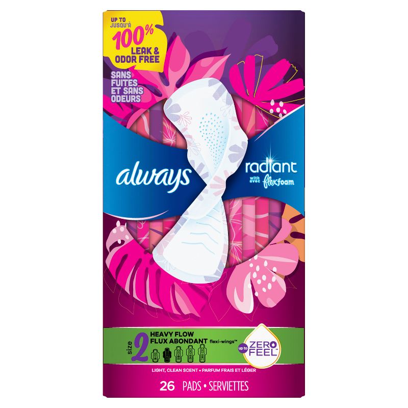 Always Radiant FlexFoam Heavy Flow Absorbency Pads with Wings - Scented - Size 2, 3 of 12
