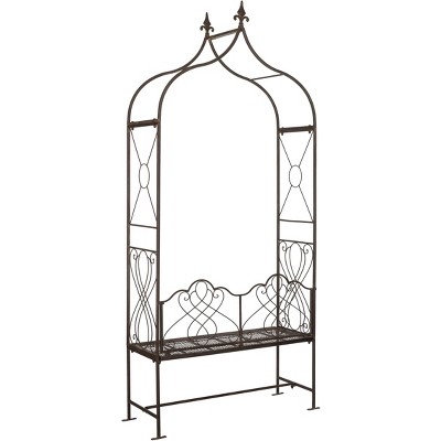Eloise Rustic Brown Iron Garden Arbor with Bench