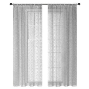 RT Designer Collection Laura Textured Sheer Rod Pocket Luxurious Modern Design Curtain Panel Pair 37" x 84" Silver - 1 of 4