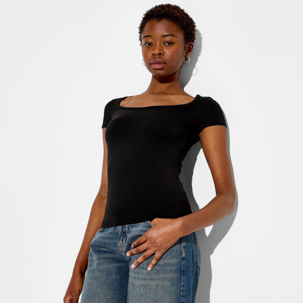 Women's Short Sleeve ButterBliss Sweetheart Neck T-Shirt - Wild Fable™ Black M