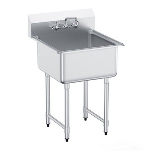 VEVOR Stainless Steel Prep & Utility Sink,1 Compartment Free Standing Small Sink Include Faucet & legs, 27"x41" Commercial Single Bowl Sinks, Silver - 1 of 4
