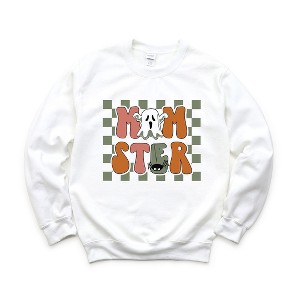 Simply Sage Market Women's Graphic Sweatshirt Checkered Momster Ghost - 1 of 4