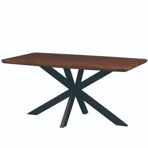 LeisureMod Ravenna 63" Rectangular Wood Dining Table with Modern Metal Base, Sleek Contemporary Design for Dining Rooms - 1 of 4