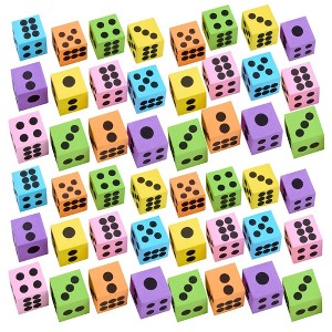 Playbees 48-Pack Neon Foam Dice – Bright, Soft & Safe for Kids Games and Classroom Fun - 1 of 4