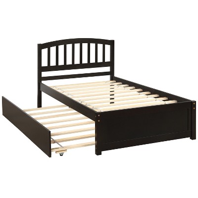 NicBex Twin Size Wood Platform Bed with Trundle for Adults/Boys/Girls