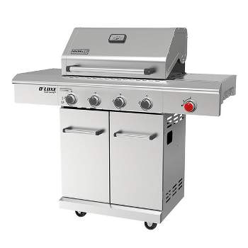 Nexgrill 4 Burner Deluxe Dual Energy Gas Grill: Stainless Steel, Cast Iron Grates, 720-0958AE
