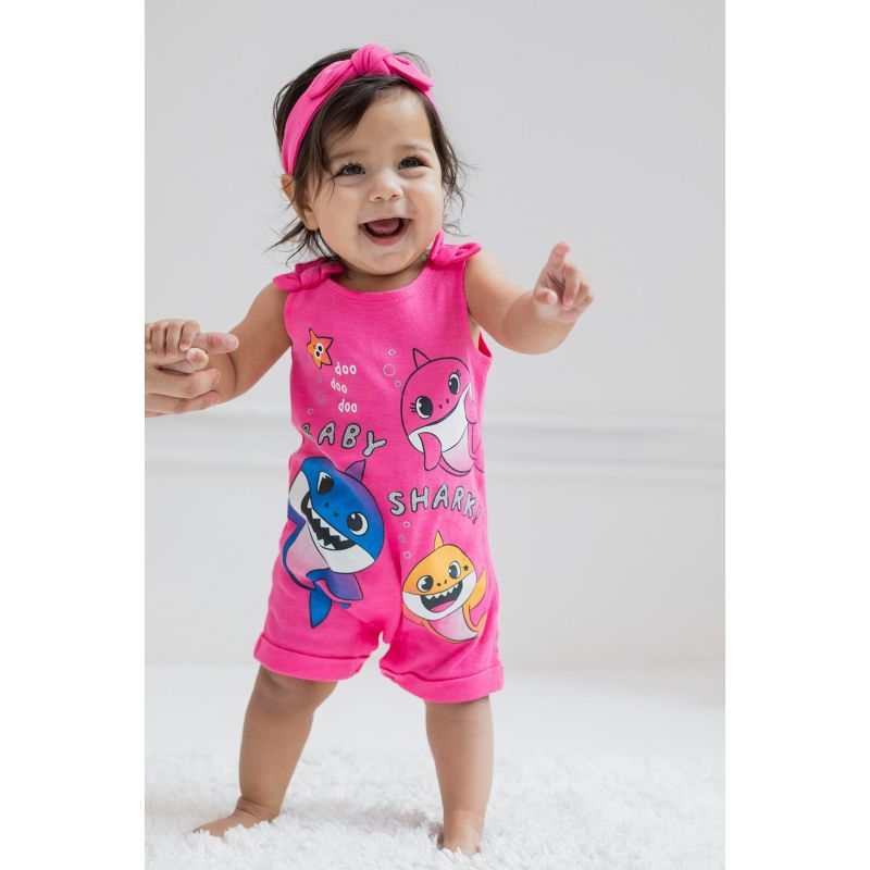 Pinkfong Baby Shark Baby Girls Snap Romper and Headband Newborn to Infant, 2 of 8