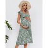 Women's Lace V Neck Ruffle Sleeve Maternity Wrap Dress Summer Casual High Waisted Floral Flowy Maxi Dress for Baby Shower Photoshoot Green L - 4 of 4