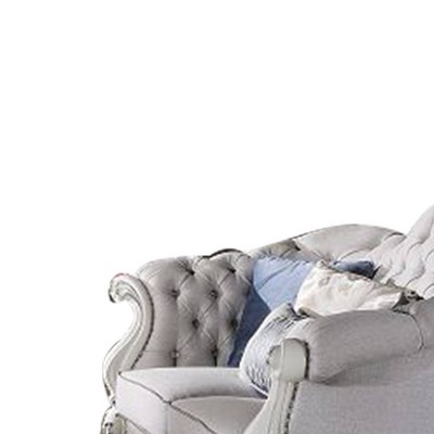 Bone White Tufted Leather Loveseat with Nailhead Trim