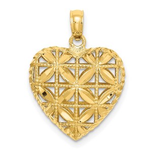 Black Bow Jewelry 14k Yellow Gold Diamond Cut Open Puffed Heart Pendant, 16mm - 1 of 4