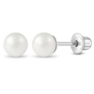 Girls' Classic Pearl Screw Back Sterling Silver Earrings - In Season Jewelry - 1 of 4