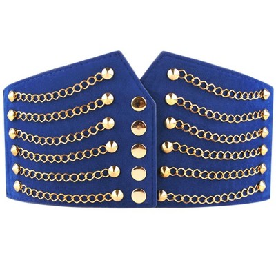 INSPIRE CHIC Women's Elastic Gold Tone Rivet Chains Front High Waist Belt Cinch