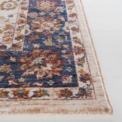 Ivory and Navy Synthetic Hand-knotted Square Area Rug
