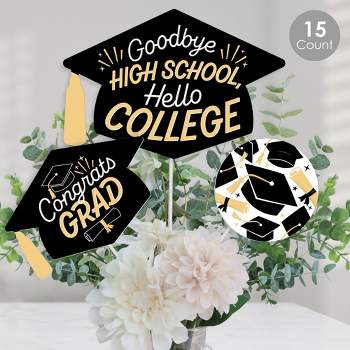 Big Dot of Happiness Hello College - Graduation Party Centerpiece Sticks - Table Toppers - Set of 15
