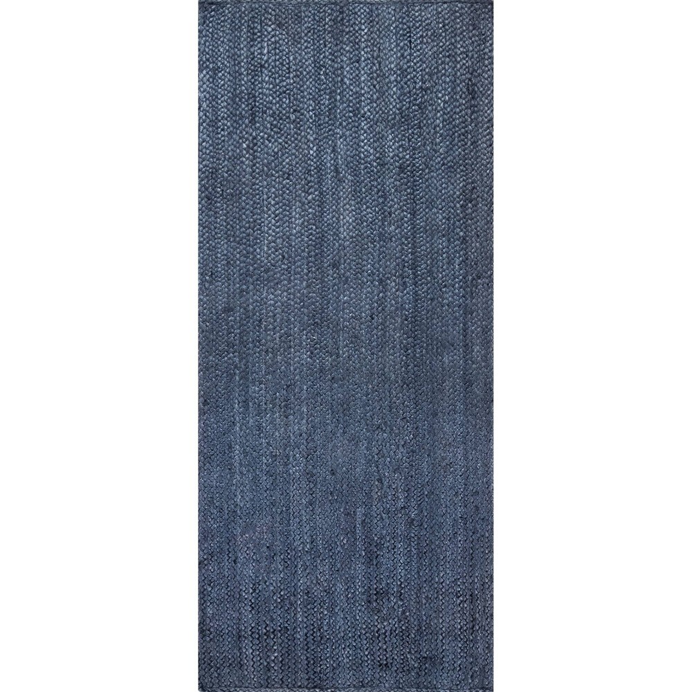 2'6inx10' Runner Hand Woven Rigo Jute Area Rug Navy - nuLOOM