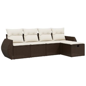 vidaXL Garden Sofa Set Brown Poly Rattan, Steel, Polyester Standard - 1 of 4