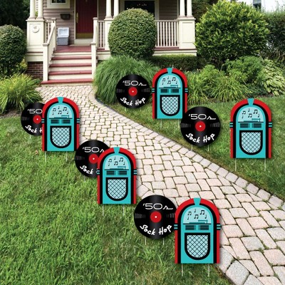 Big Dot of Happiness 50's Sock Hop - Jukebox and Record Lawn Decorations - Outdoor 1950s Rock N Roll Party Yard Decorations - 10 Piece