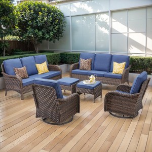 Buenhomino 6 Piece Patio Furniture Set, Wicker Patio Conversation Sets with Swivel Chairs, Outdoor Sectional Sofa Sets with 2 Ottoman for Backyard - 1 of 4