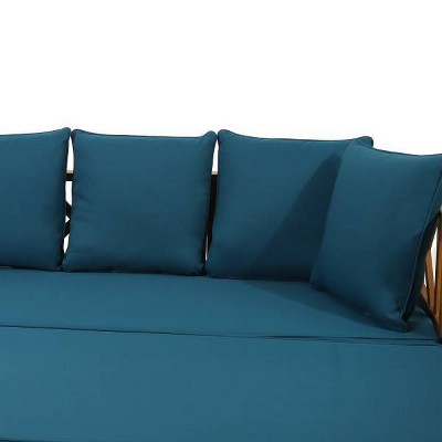 Long Beach Acacia Wood Extendable Daybed Sofa with Teal Cushions