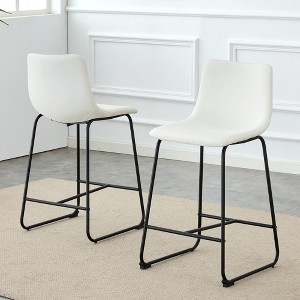 Sapphtopaz Modern Bar Stools Set of 2 Upholstered Armless Backrest Dining Chairs with Footrest Counter Chair for Kitchen Island, Living Room - 1 of 4