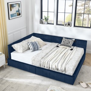 CAVINAS Queen Size Velvet Upholstered Daybed Bed Frame with Comfy Backrest & 2 Drawers,No Box Spring Needed - 1 of 4
