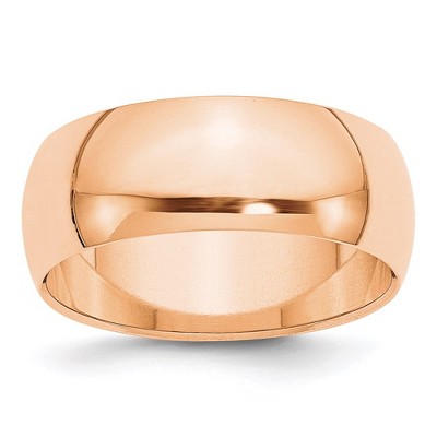 Black Bow Jewelry 8mm 10K Rose Gold Light or Standard Wgt Half Round Standard Fit Band