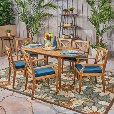 Christopher Knight Home Pines Outdoor Acacia Wood 7 Piece Dining Set with Cushion