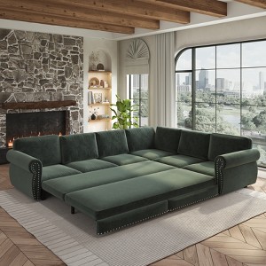 GDFStudio Keene 6-Seater L-Shaped Chenille Sectional Sofa Bed with Pull-Out Sleeper - 1 of 4