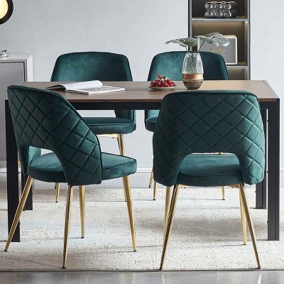 Set of 4 Modern Velvet Dining Chairs with Upholstered Hollow Back and Golden Metal Legs for Dining Room-Baofuwish
