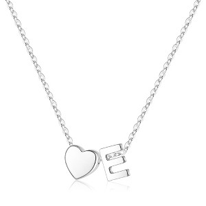 Turandoss S925 Sterling Silver Heart Initial Necklace for Women Girls, Silver Letter Heart Pendant Necklace, Birthday Gifts for Women Girls, 16+3In - 1 of 4